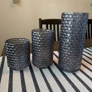 Elegant Blue Textured Vase Set